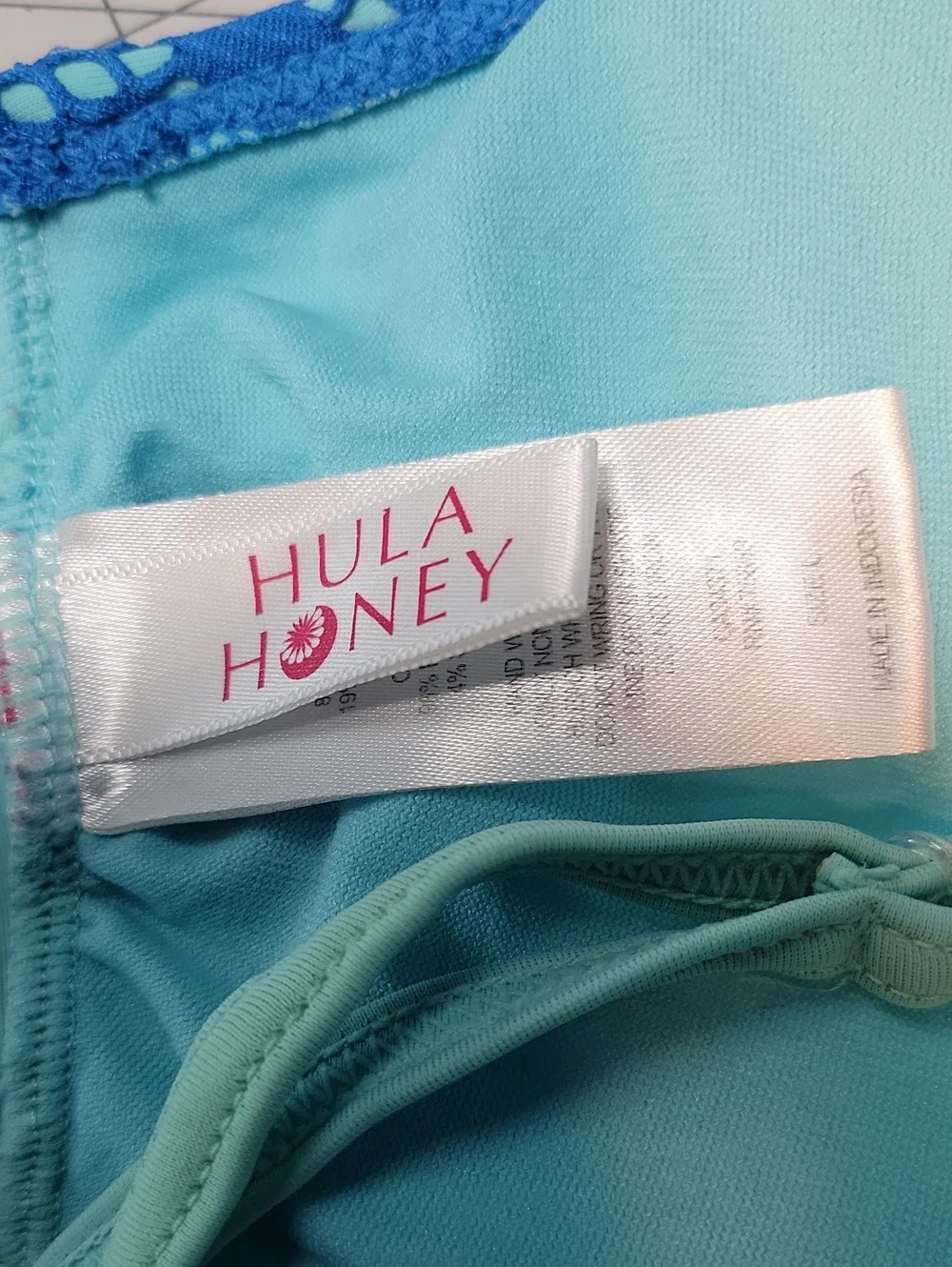 Hula Honey Blue Chevron Lace Mesh Flyaway Tankini Swimsuit Set Large